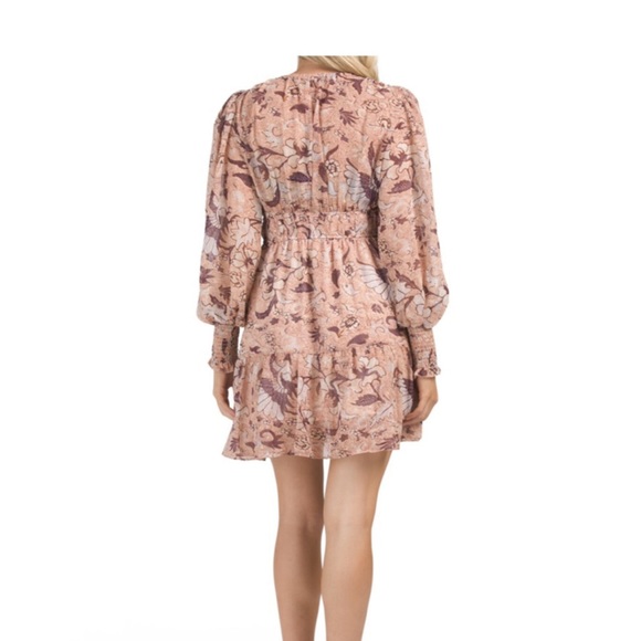 One Pretty Time  Anthropologie Floral Pink Burgundi Chiffon Boho Dress Sz M - Picture 2 of 4